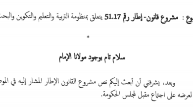 مشروع قانون اطار 17.51 المتعلق بمنظومة التربية والتعليم والتكوين والبحث العلمي