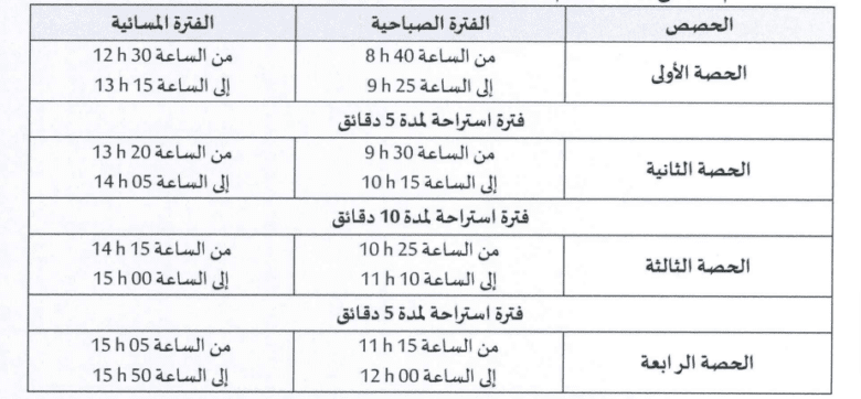 توقيت رمضان في الاعدادي والتأهيلي