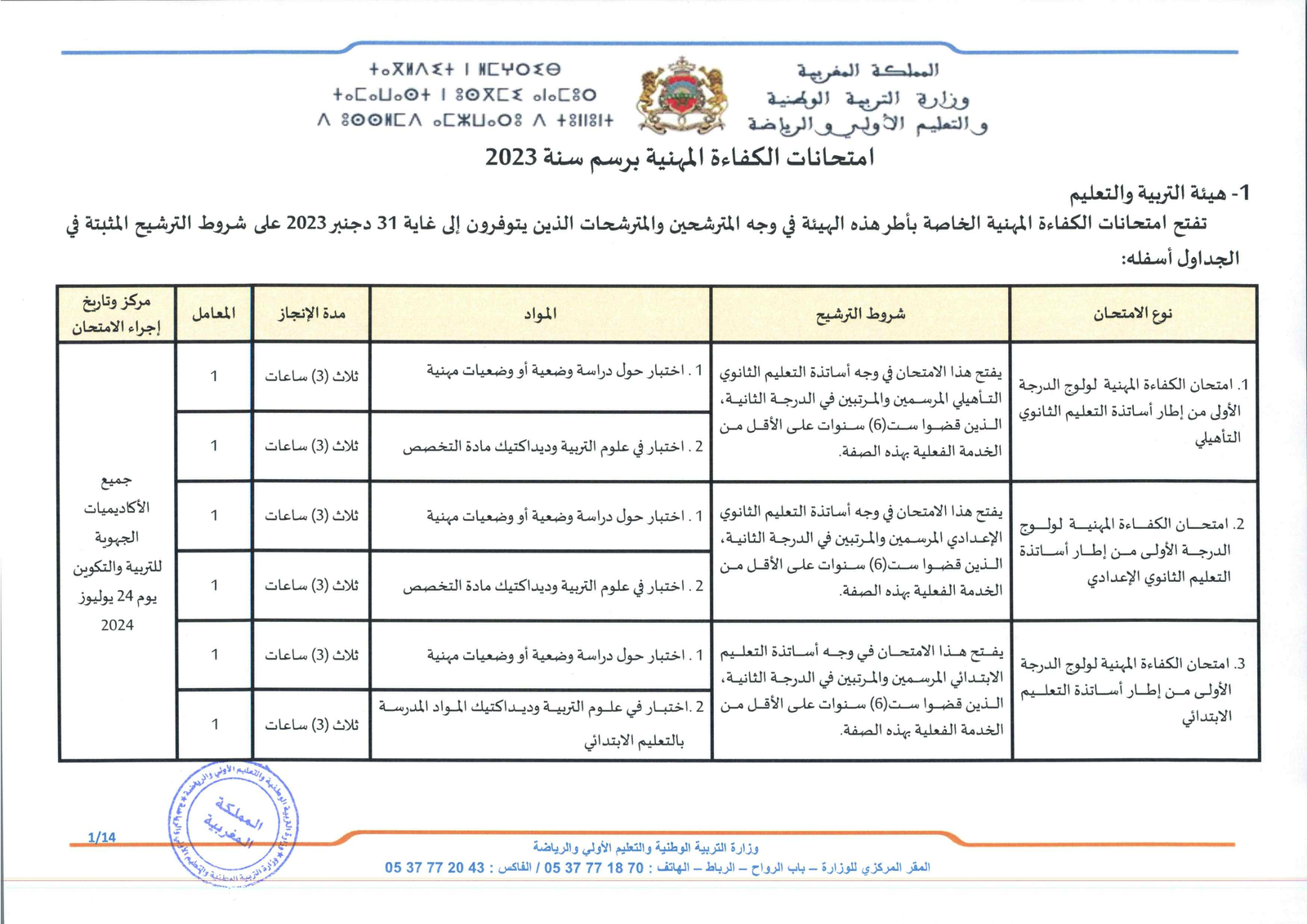 المواد والشروط لامتحانات الكفاءة المهنية 2023