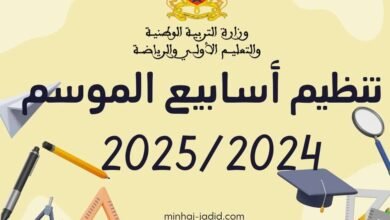 تنظيم أسابيع الموسم الدراسي 2024-2025 pdf